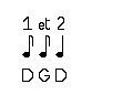 Rythme 1 et 2 du pas subdivisé à droite
